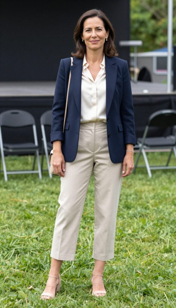 15. Tailored Shorts with a Blouse and Blazer
