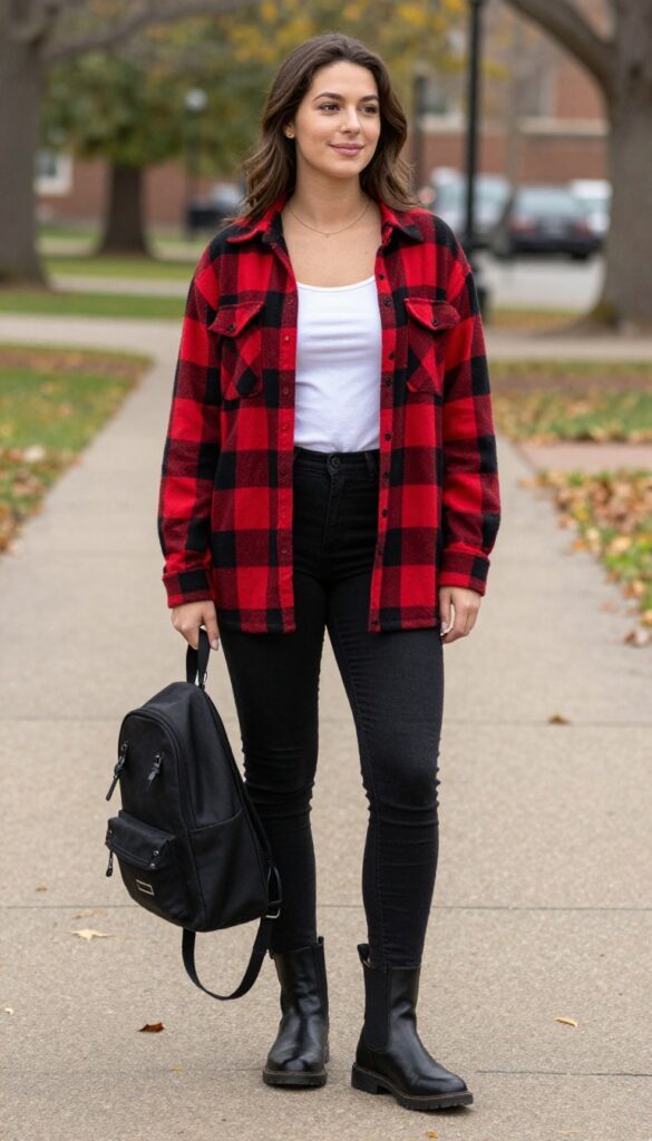 3. Flannel Shirt and Black Denim