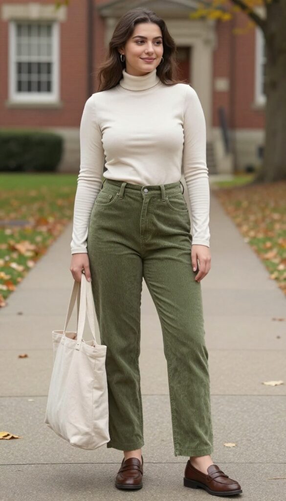 10. Turtleneck and Corduroy Pants