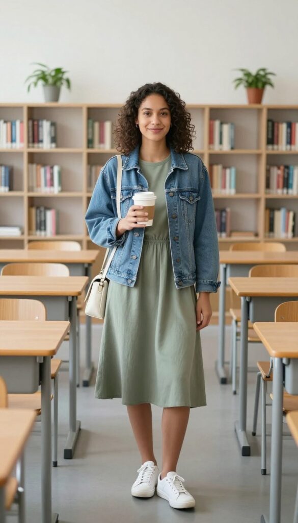 5. The Denim Jacket + Dress Layering Trick