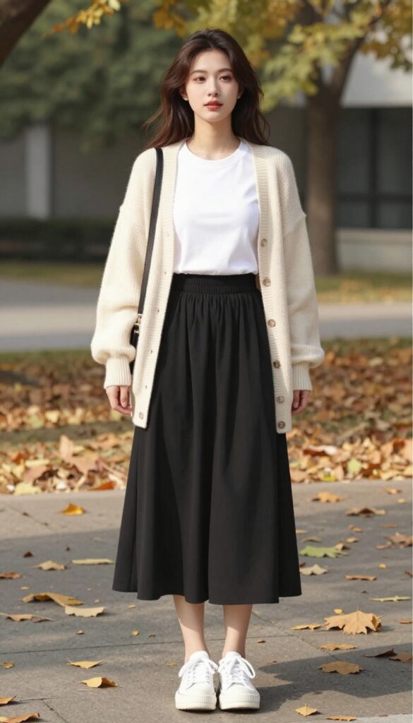 4. Midi Skirt with a Fitted Tee