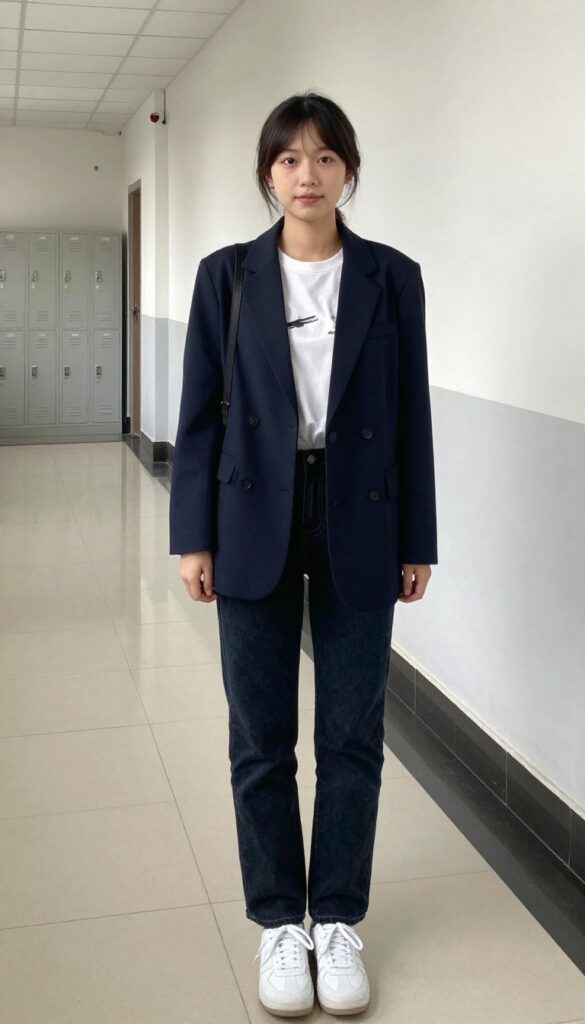 7. Blazer with a Graphic Tee and Dark Jeans (If Allowed)