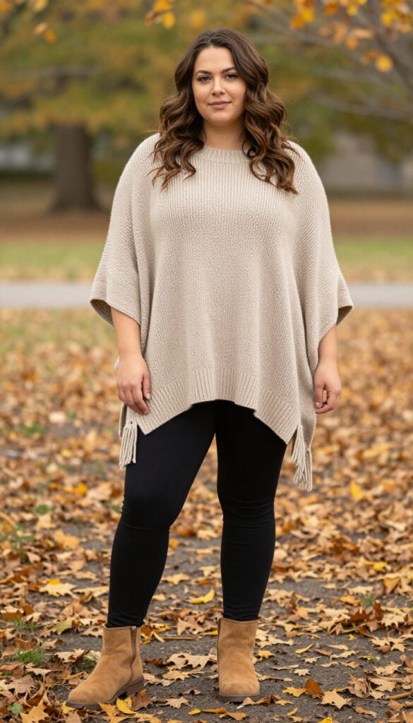 8. Poncho + Leggings + Ankle Boots