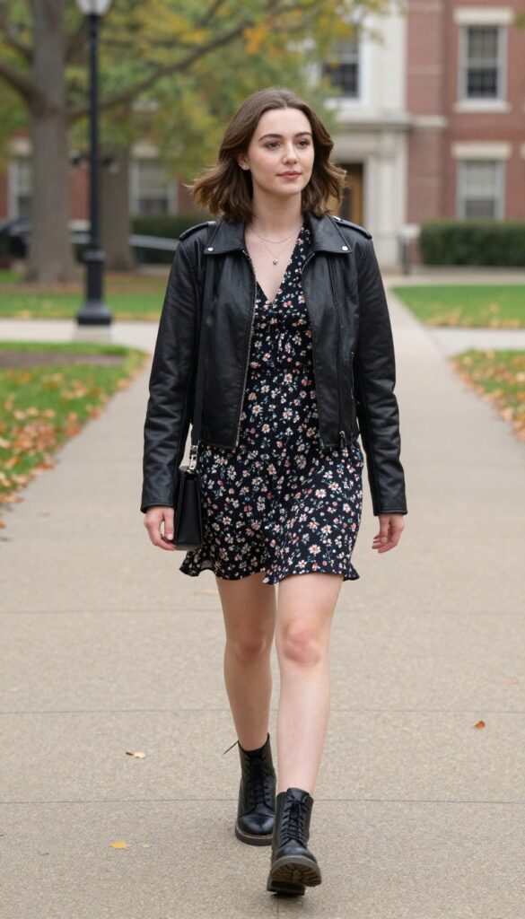 13. Leather Jacket and Dress