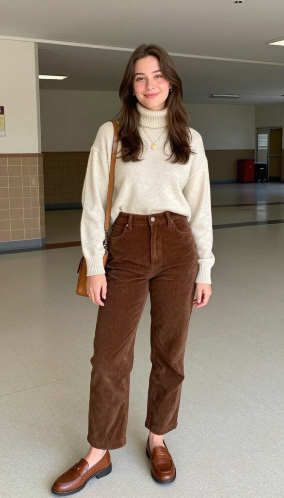 7. Turtleneck and Corduroy Pants