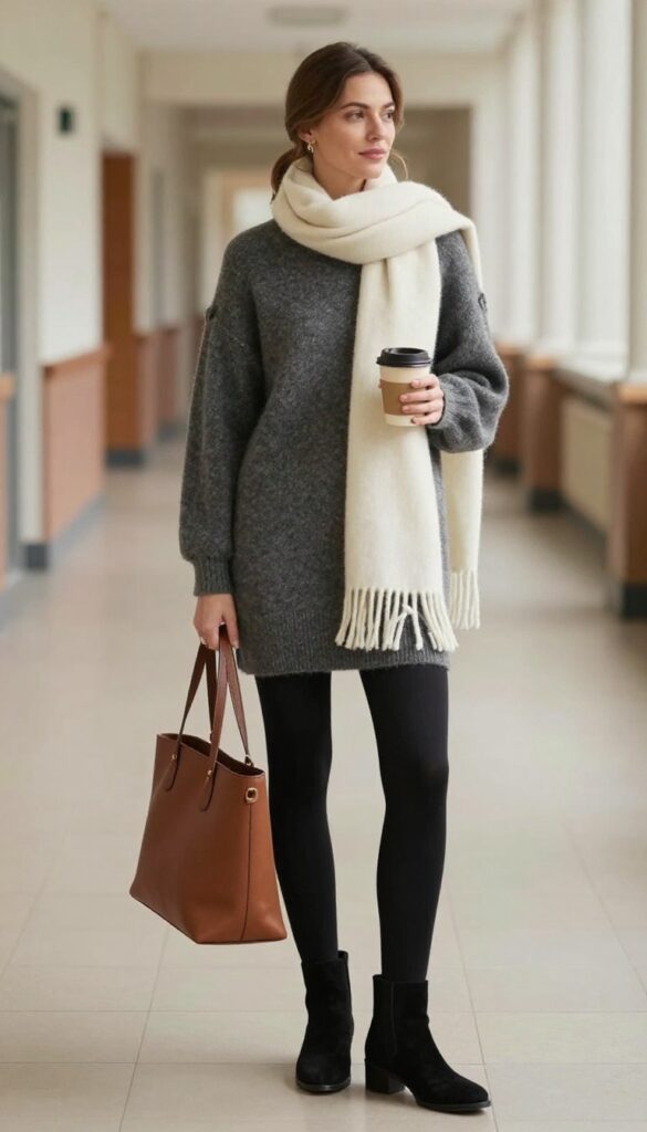 6. Sweater Dress with Tights and Boots