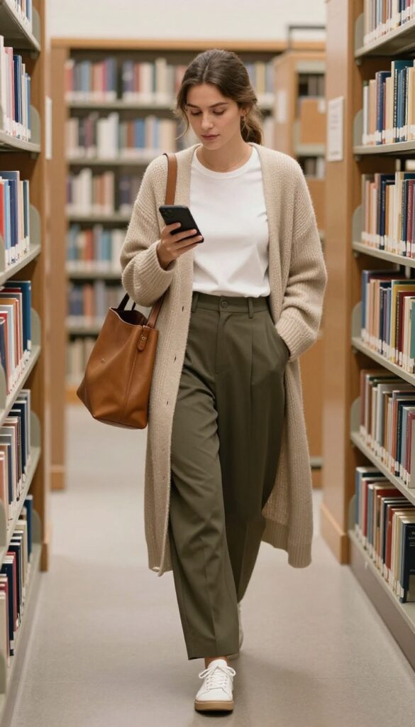6. Cardigan and Wide-Leg Pants