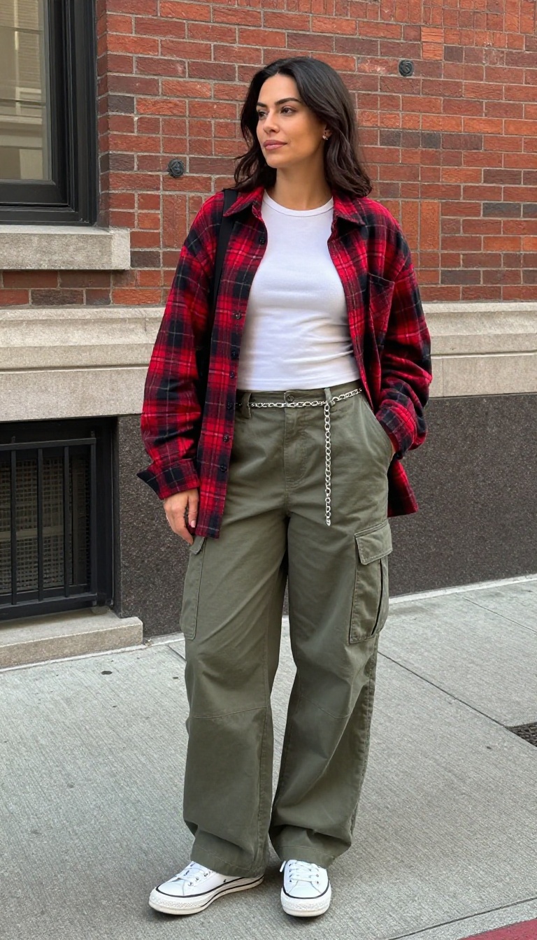 12. Plaid Shirt, White Tank, and Cargo Pants