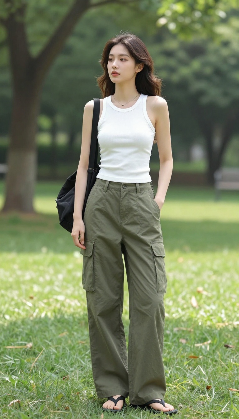 5. Cargo Pants with a Fitted Tank and Flip-Flops