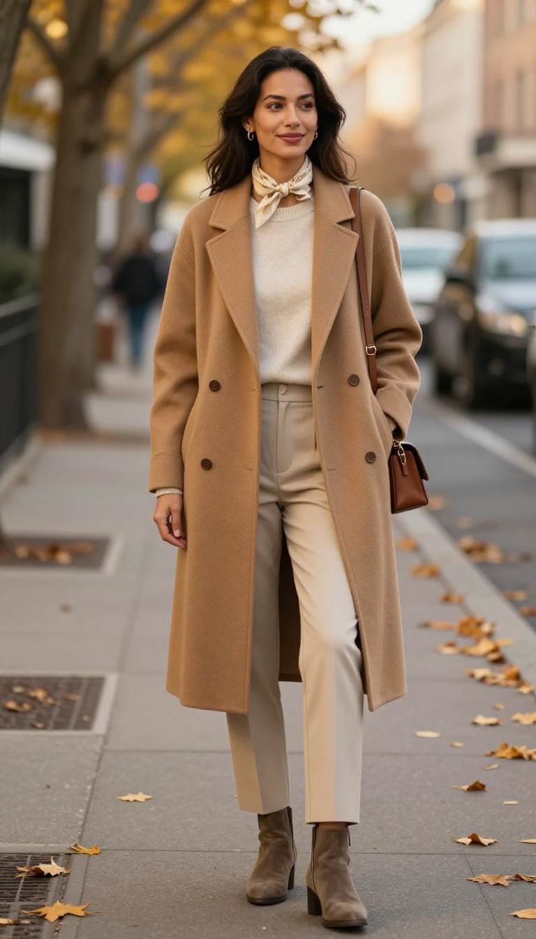 1. The Camel Coat and Cashmere Sweater Combo