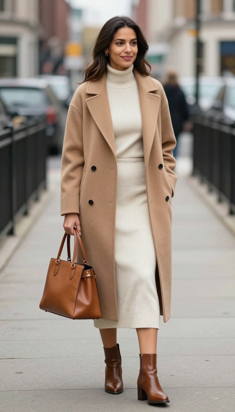 10. The Camel Coat and Knit Dress