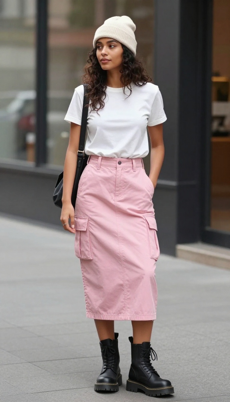 6. Pink Cargo Skirt & a Graphic Tee: Edgy Yet Sweet