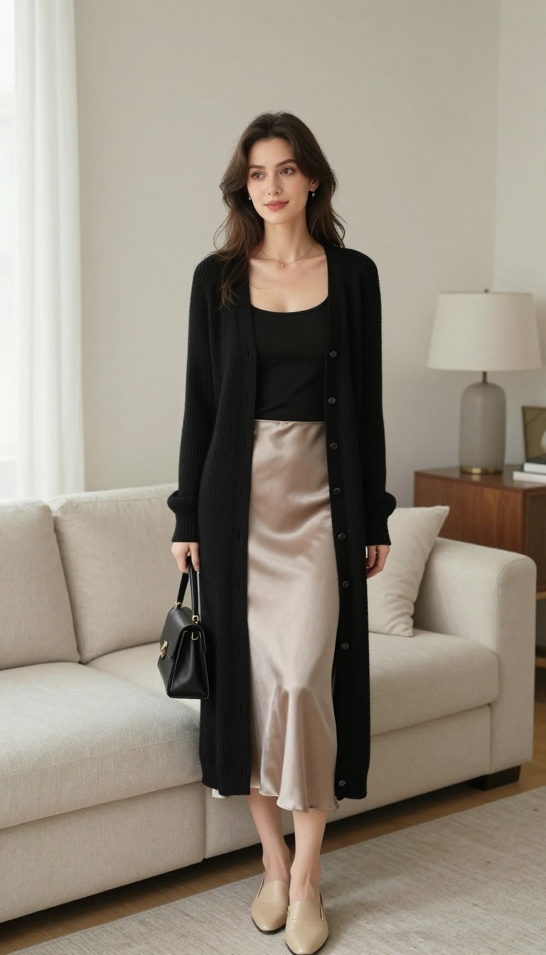 8. The Long Cardigan and Slip Skirt