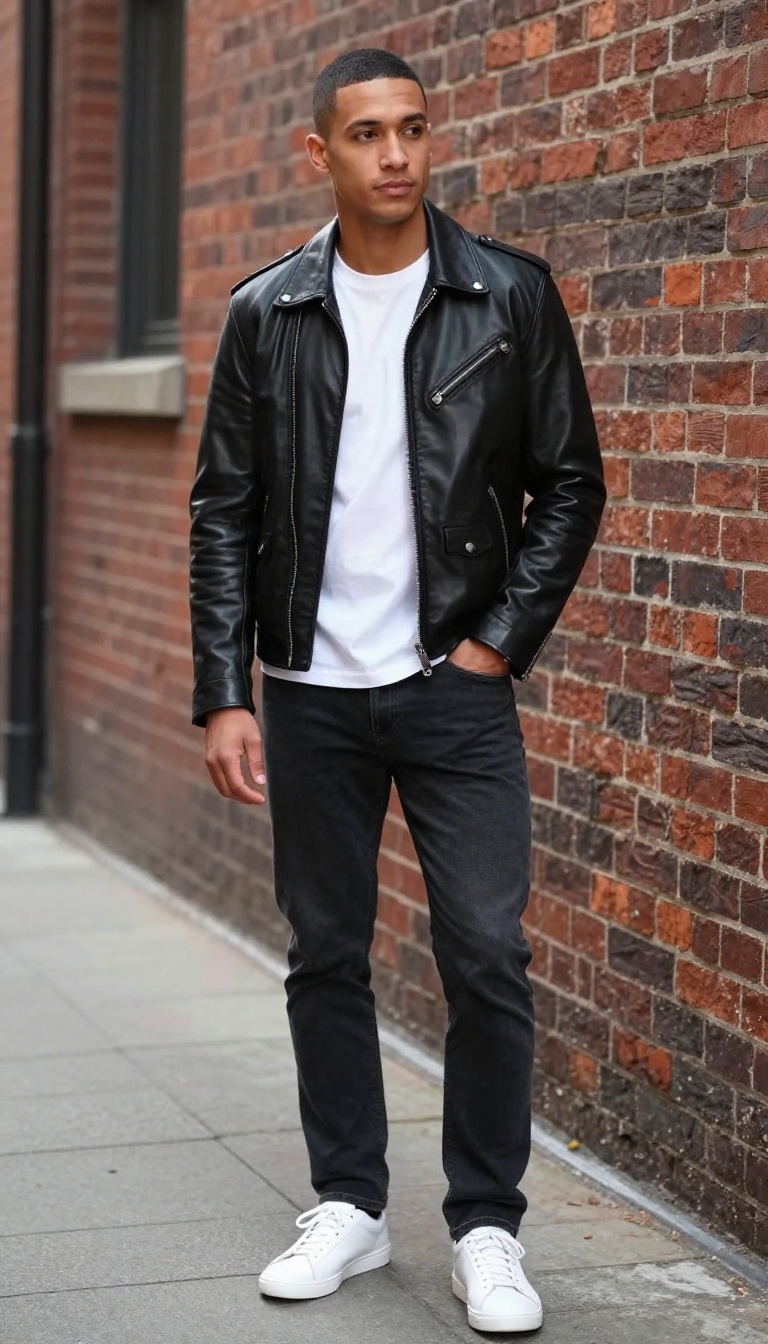 6. The Leather Jacket and Dark Denim