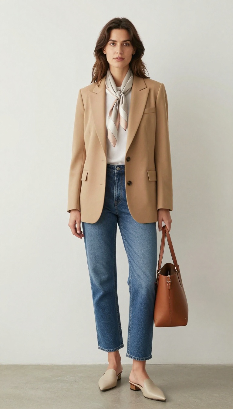 9. Blazer + Silk Scarf + Jeans