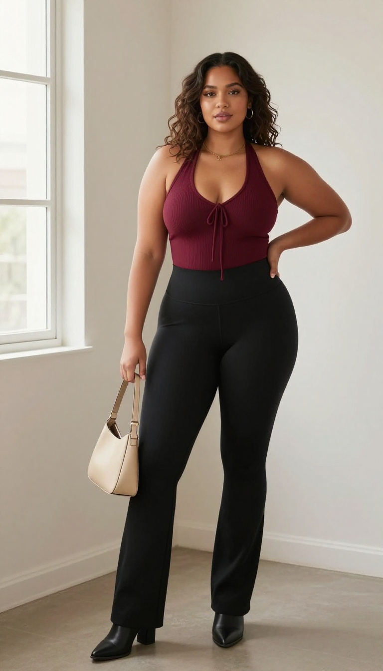 13. Halter Top & Flared Leggings: Sleek and Sexy