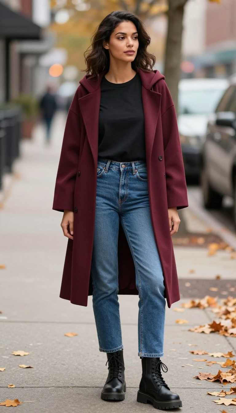 15. Hooded Cape + Jeans + Combat Boots
