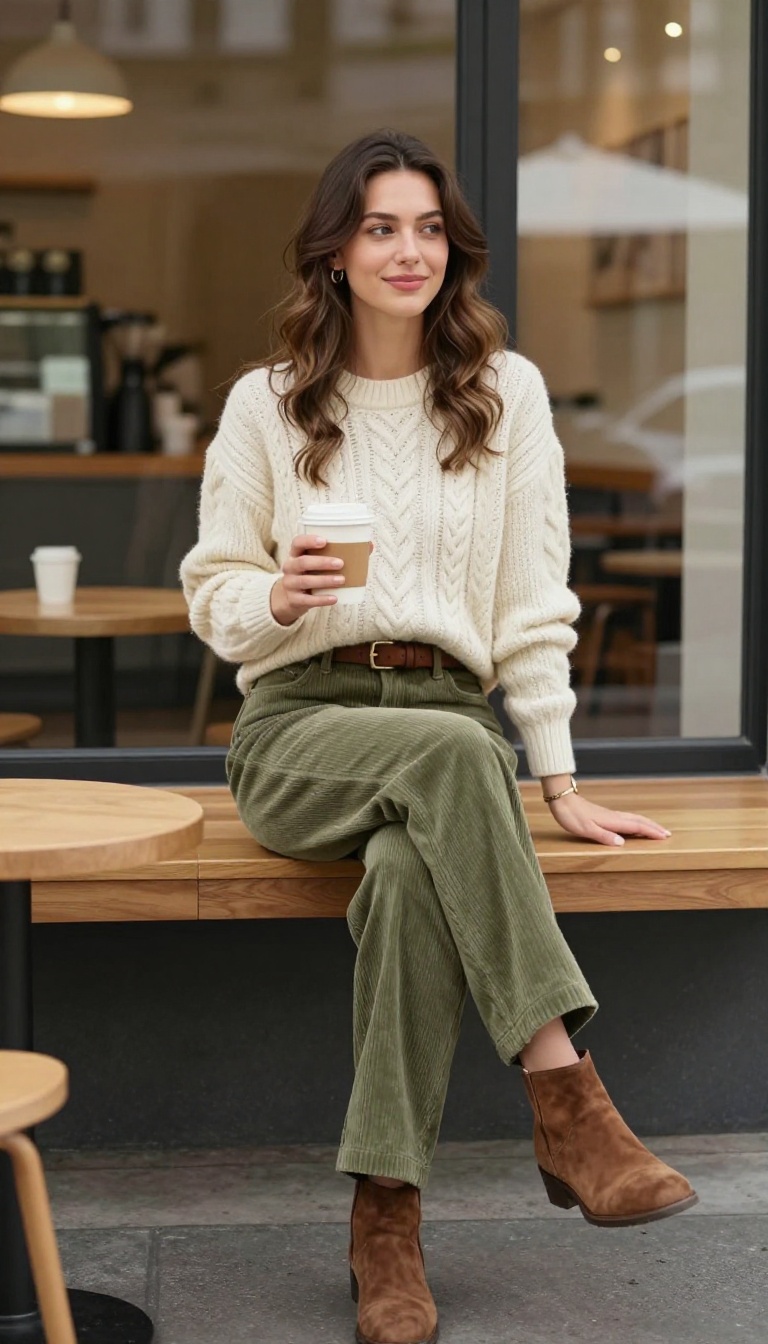 7. The Cable-Knit Sweater and Corduroy Pants