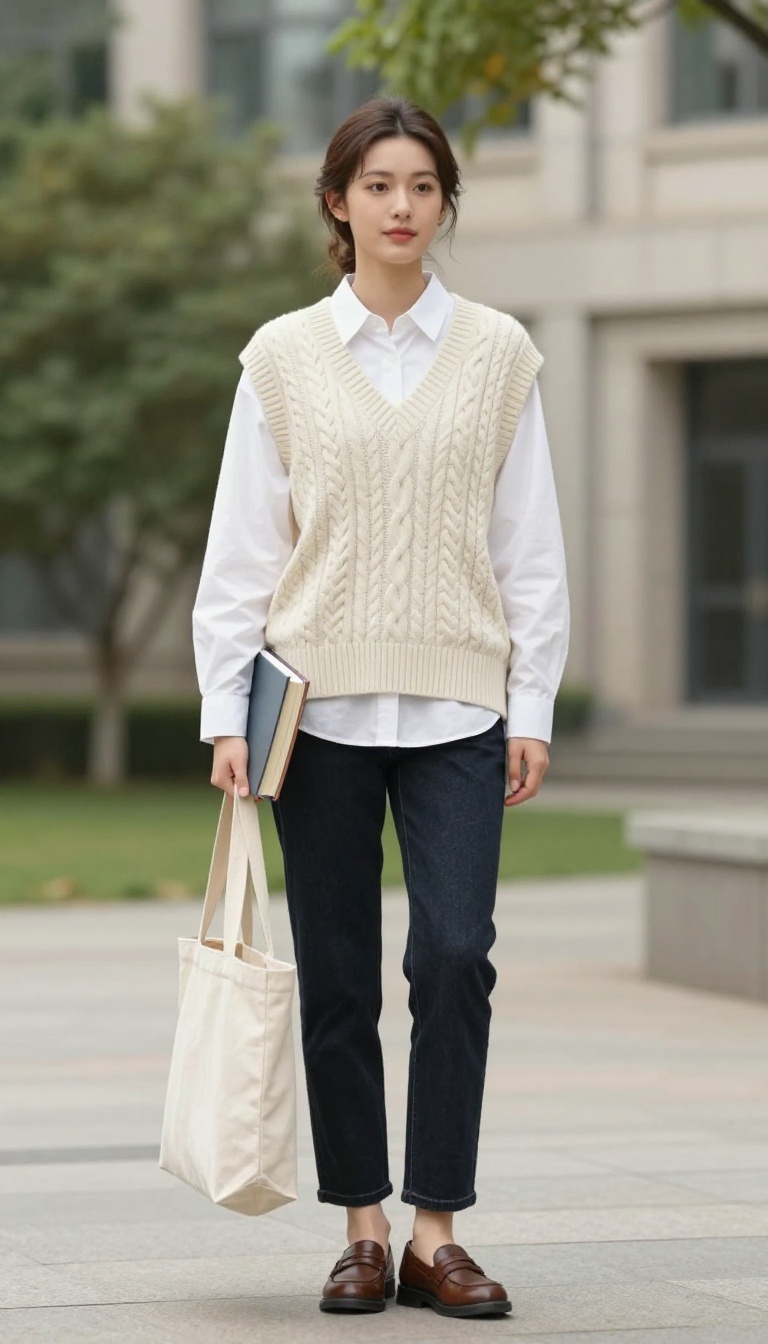 6. The Layered Look: Sweater Vest and White Shirt