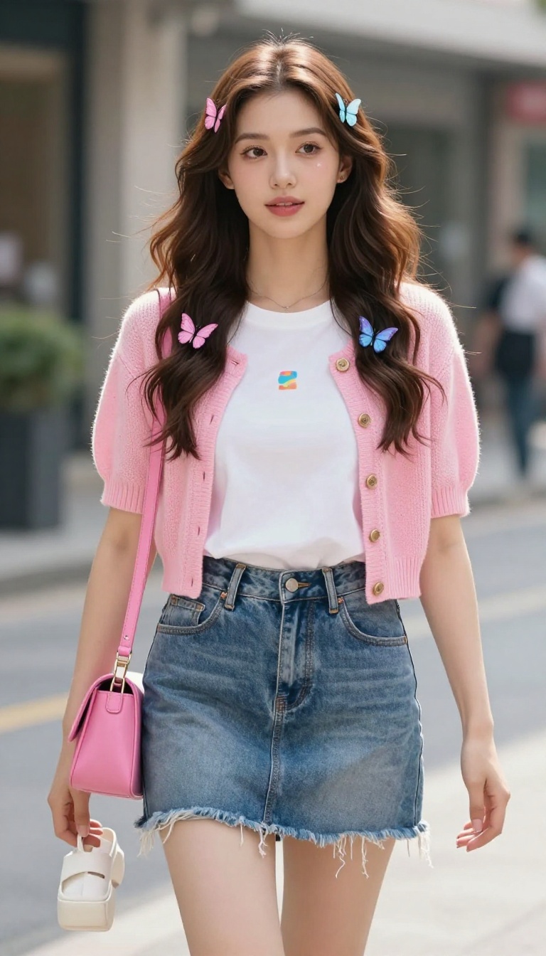 2. Butterfly Clips and a Denim Mini Skirt