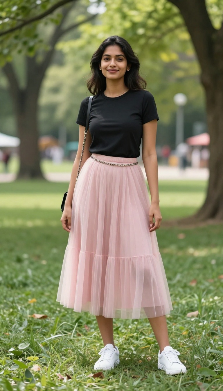 13. Tulle Skirt + Band Tee + Sneakers
