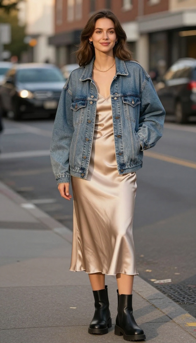 6. Denim Jacket and a Slip Skirt