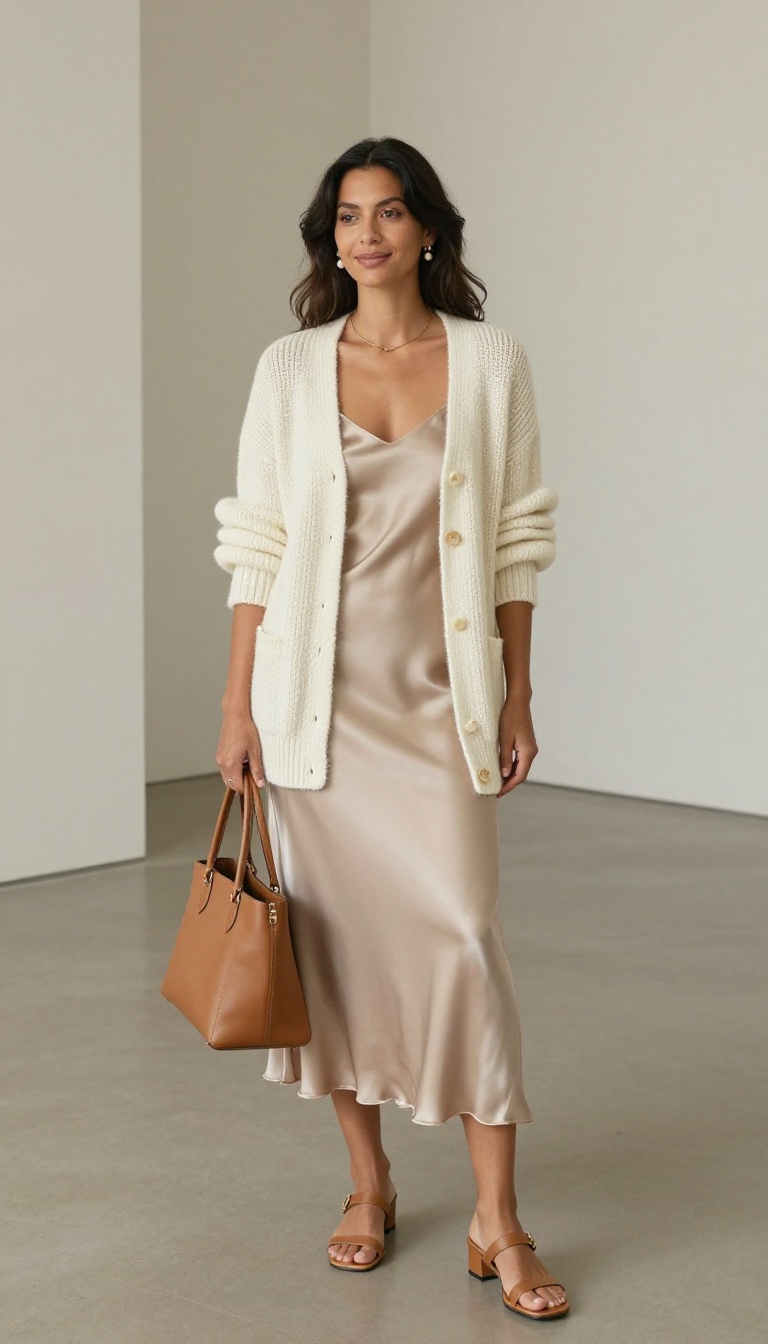 12. The Cardigan and Silk Skirt