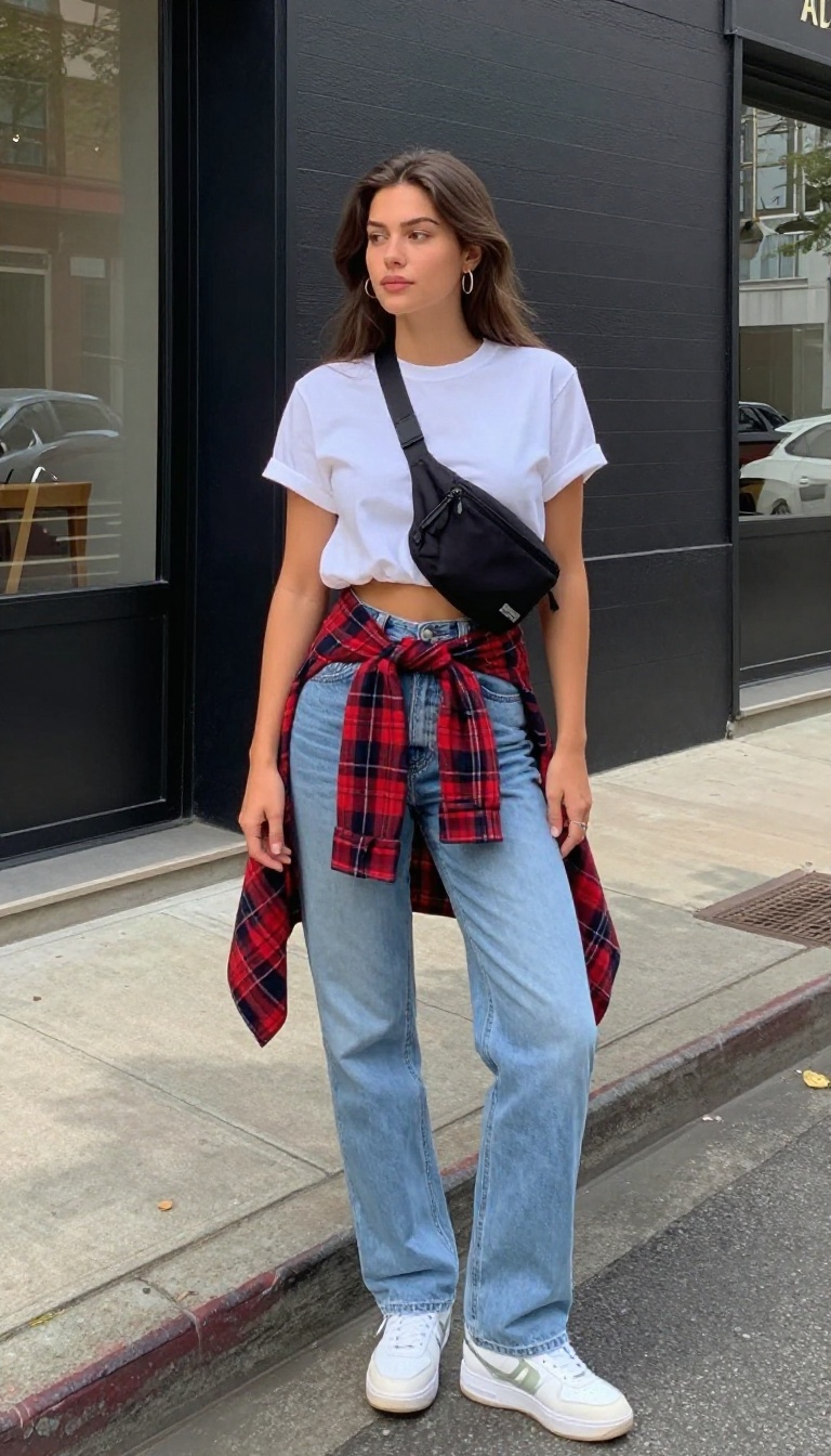 6. Flannel Shirt Tied Around the Waist