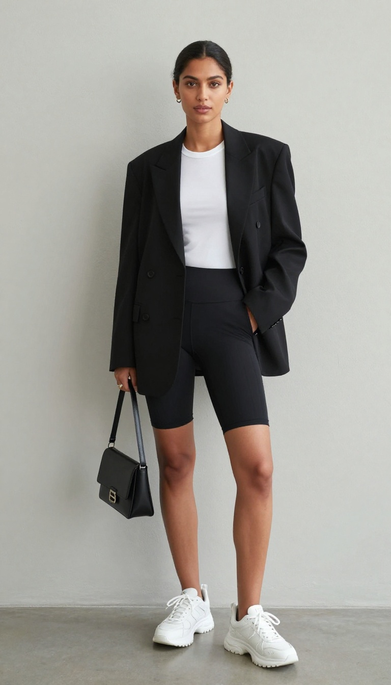 4. Oversized Blazer With Bike Shorts