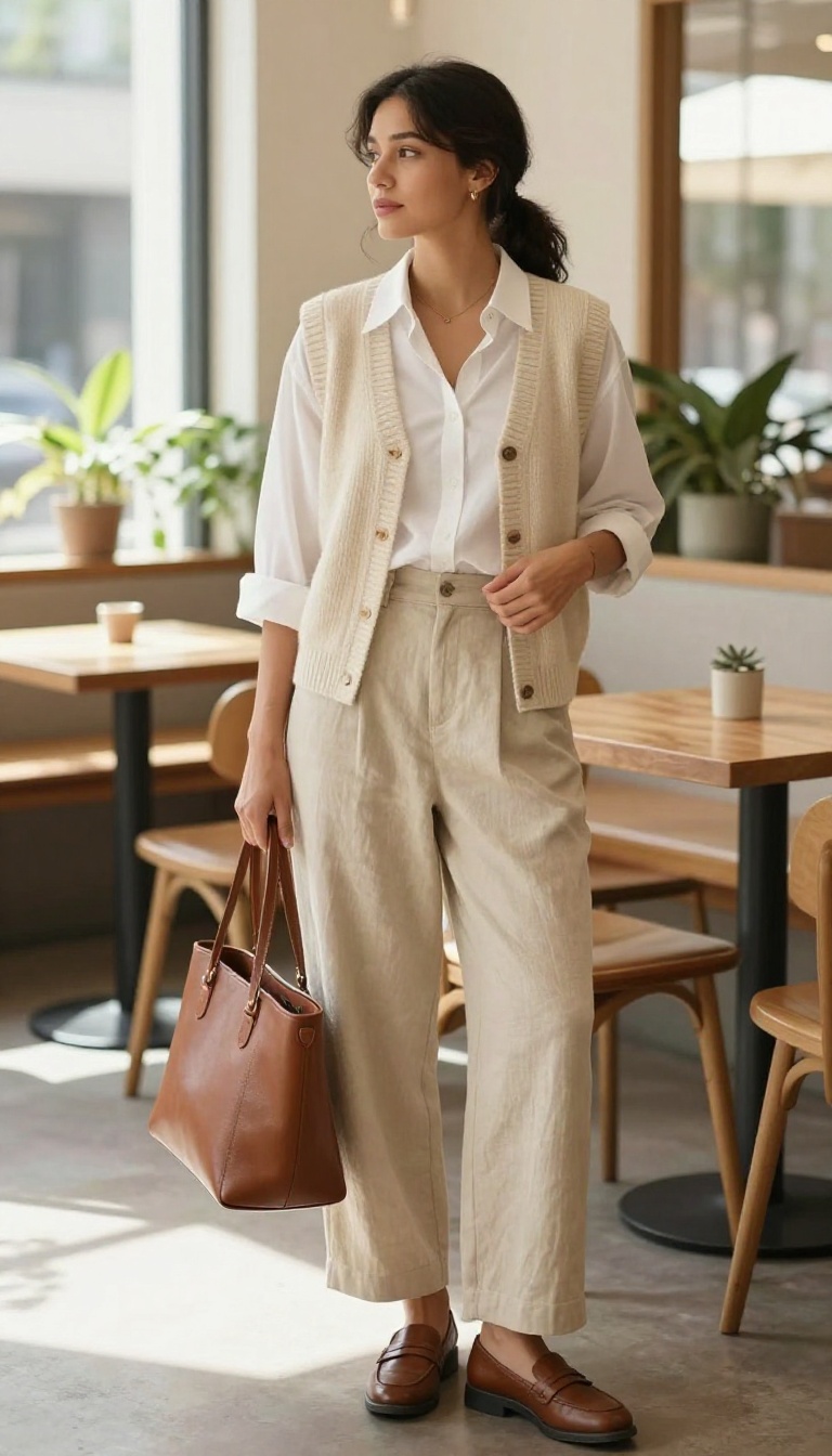12. Wide-Leg Trousers and a Knit Vest