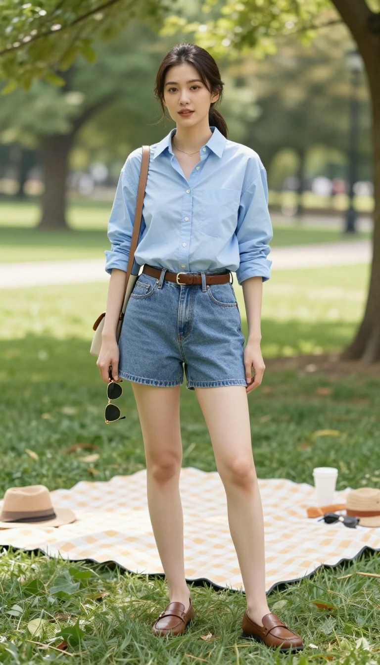 8. High-Waisted Shorts and a Button-Down
