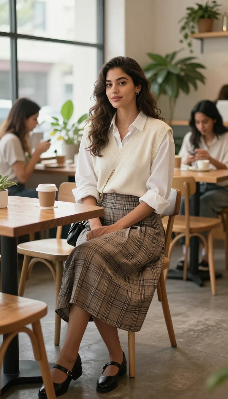 9. Pleated Skirt with a Sweater Vest