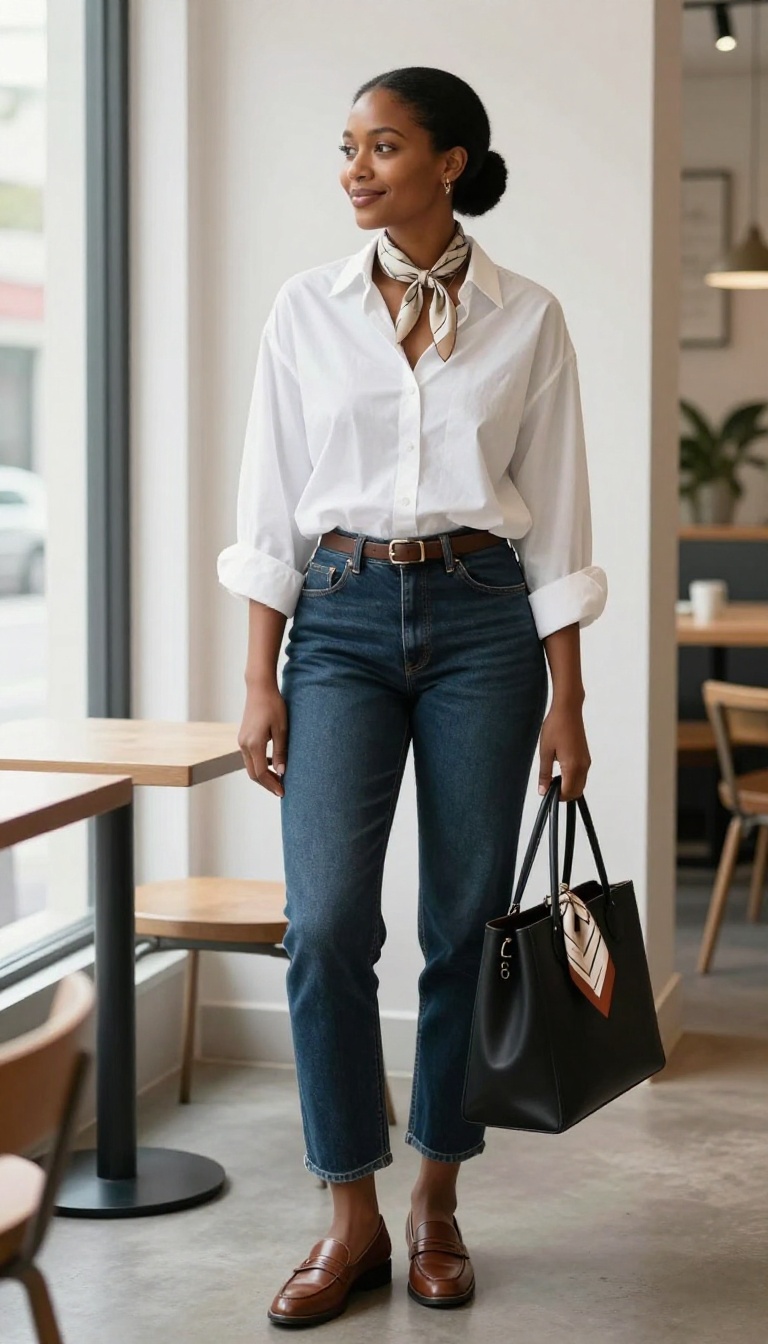 3. The White Button-Down and Dark Denim