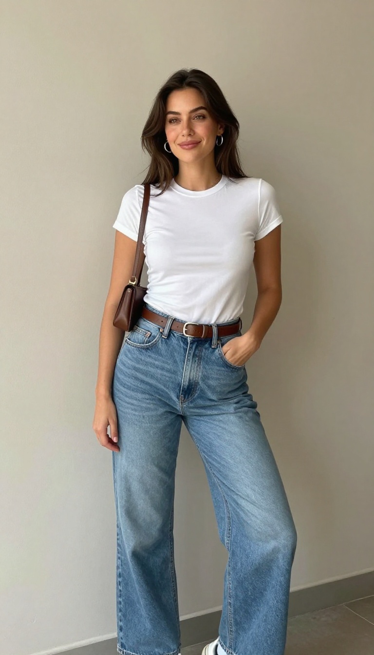 5. High-Waisted Mom Jeans and a Fitted Tee