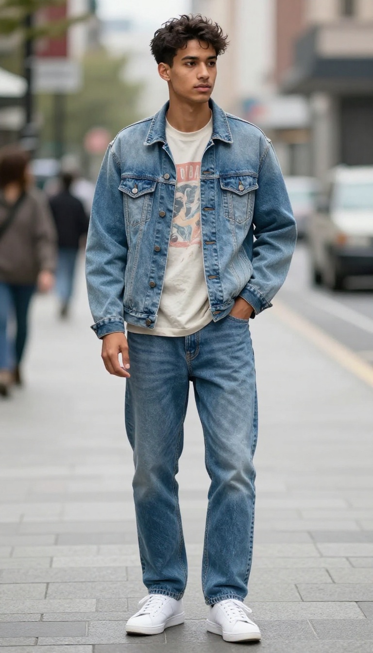 5. Denim Jacket Over a Vintage Band Tee