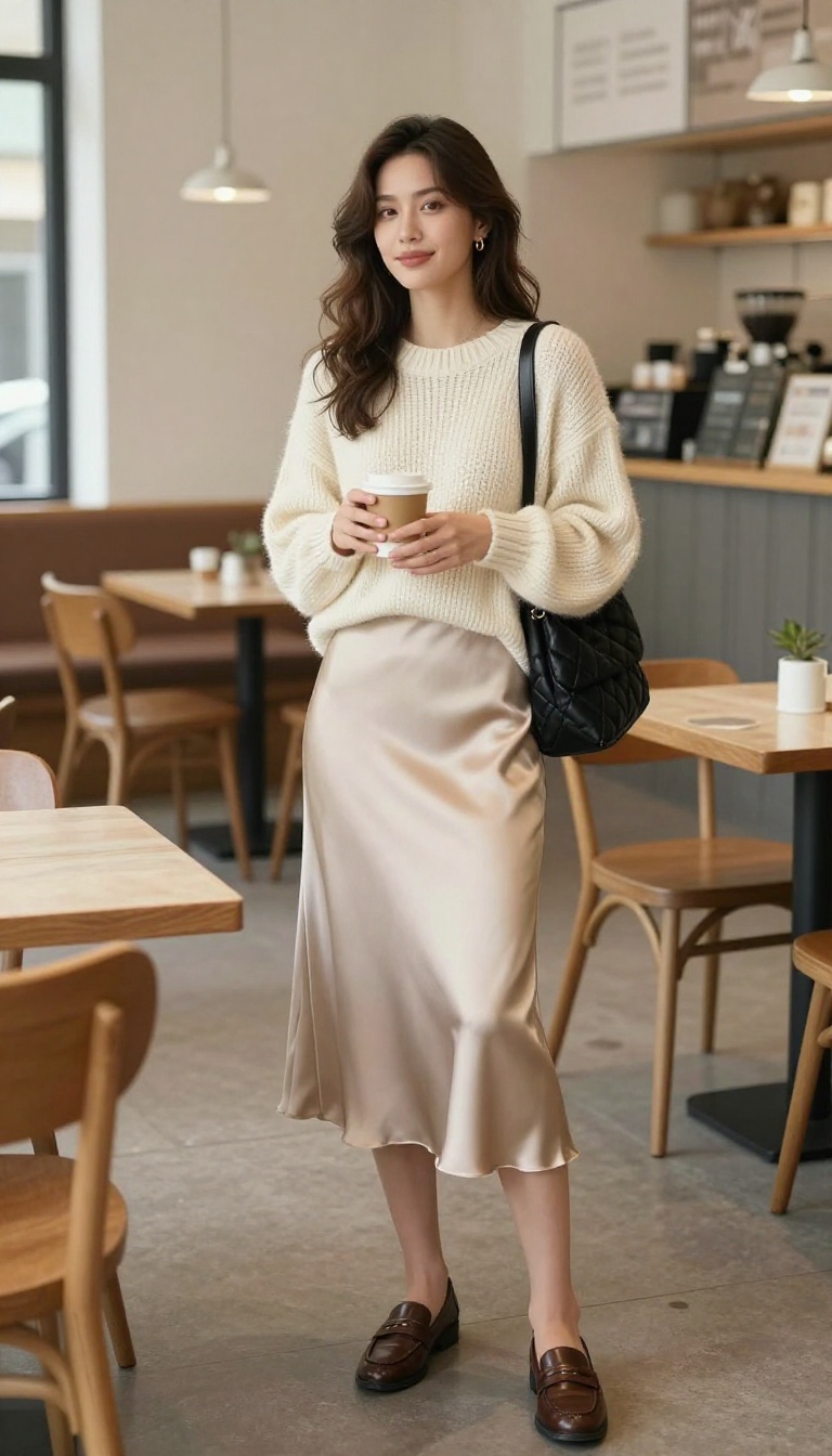 5. Slip Skirt with a Chunky Knit Sweater