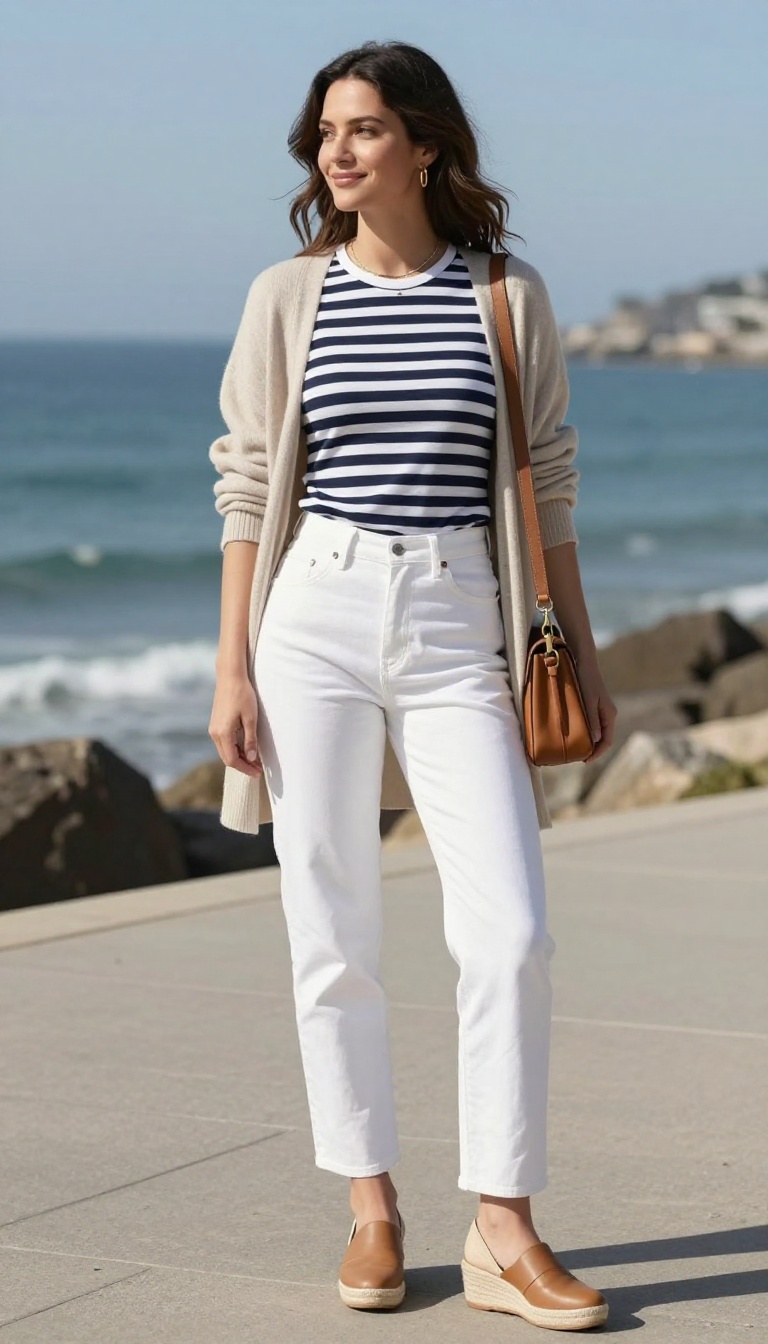 5. The Breton Stripe Top with White Jeans