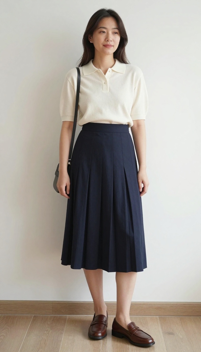 6. The Knit Polo and Pleated Skirt