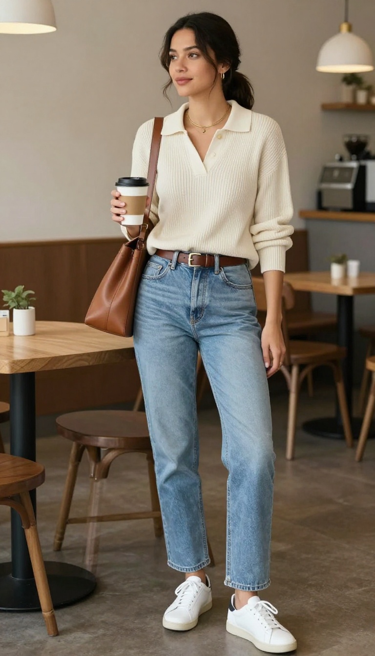 6. Boyfriend Jeans with a Knit Polo