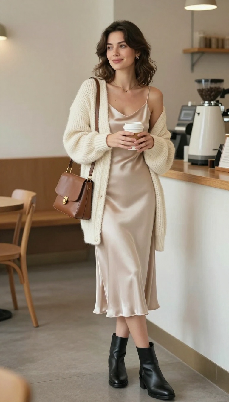 8. Slip Dress With a Chunky Cardigan