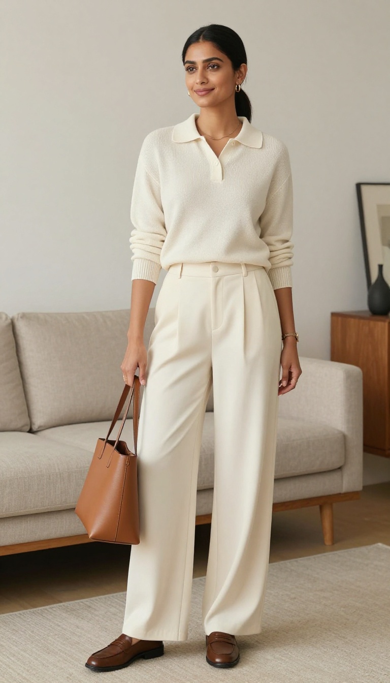 7. Knit Polo & Wide-Leg Trousers
