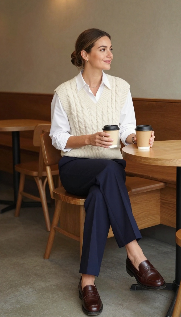 9. Knit Vest with White Shirt and Trousers