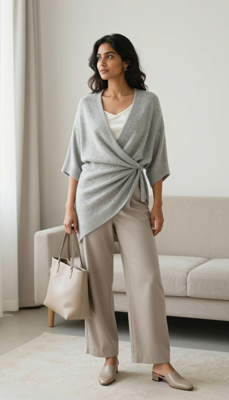 7. The Cashmere Wrap and Wide-Leg Pants