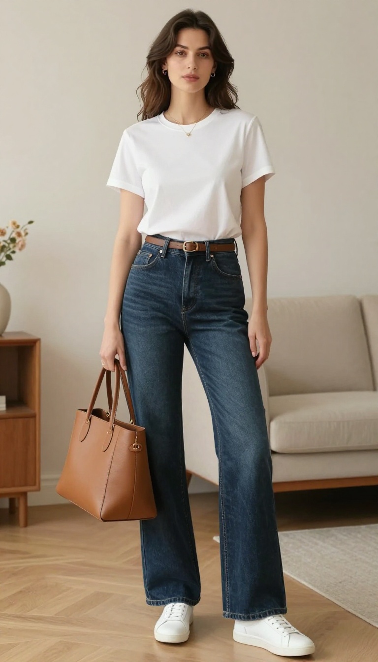 2. The White Tee and Wide-Leg Jeans
