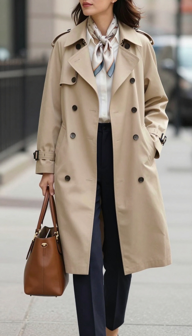 7. The Silk Scarf and Trench Coat Look