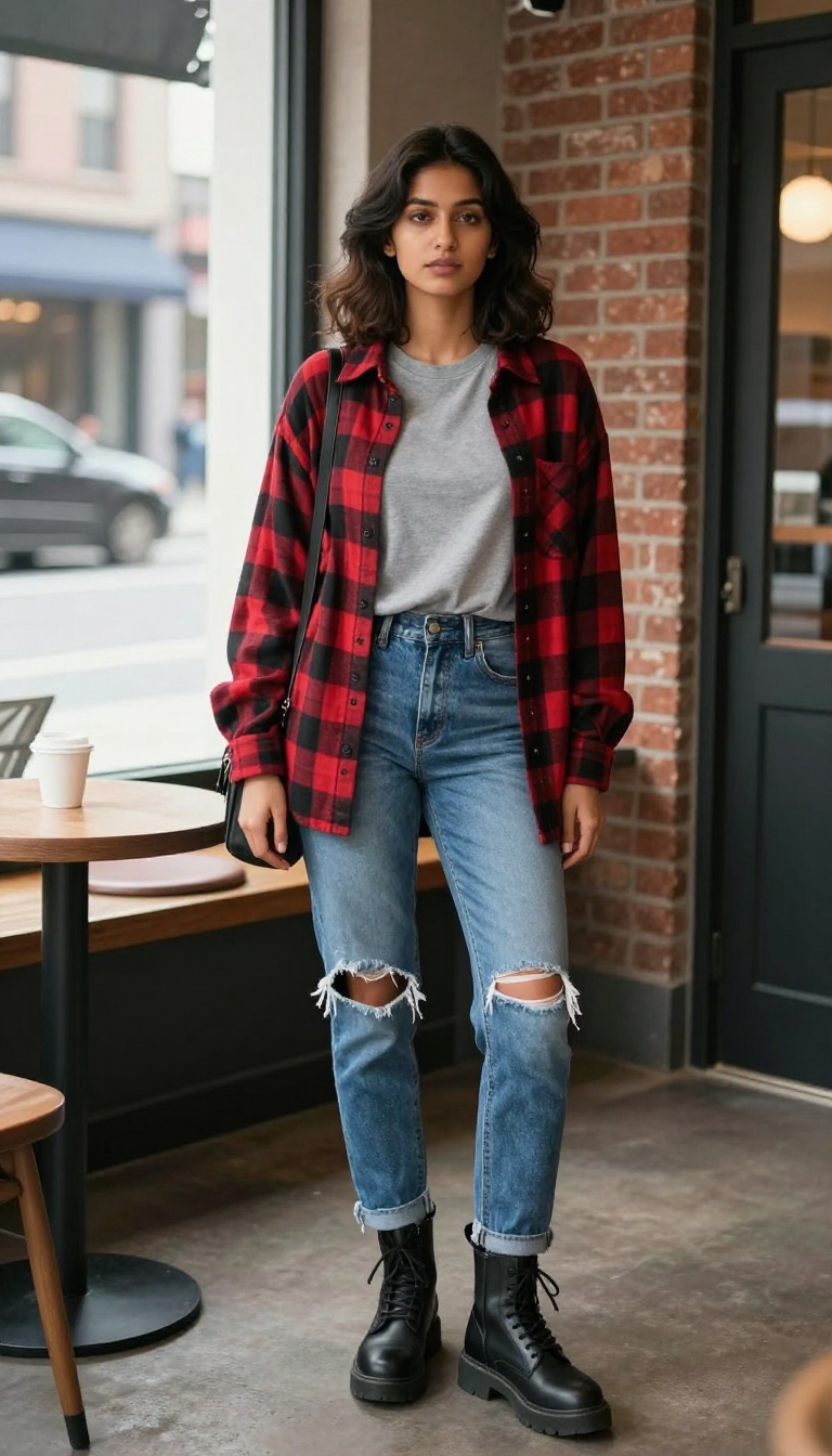 3. Plaid Flannel Over a Band Tee
