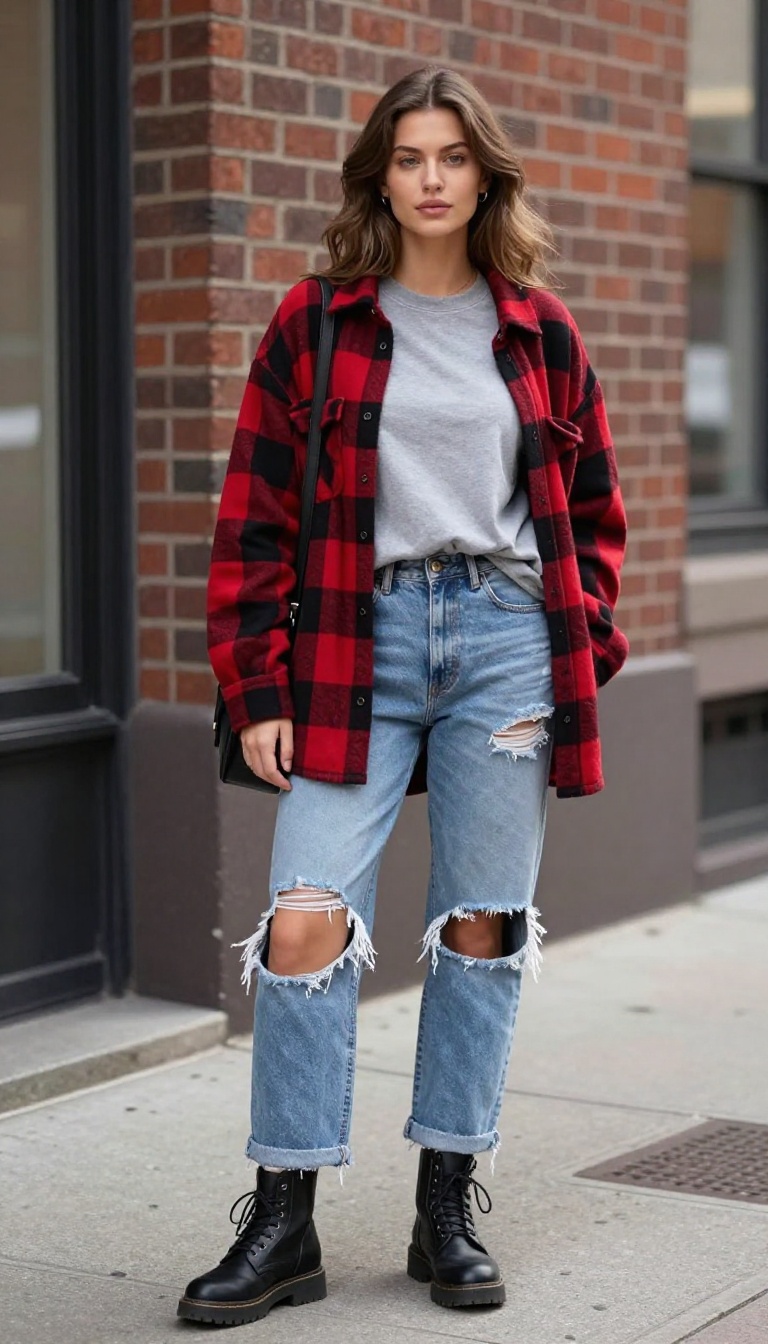 3. Plaid Flannel Over a Band Tee