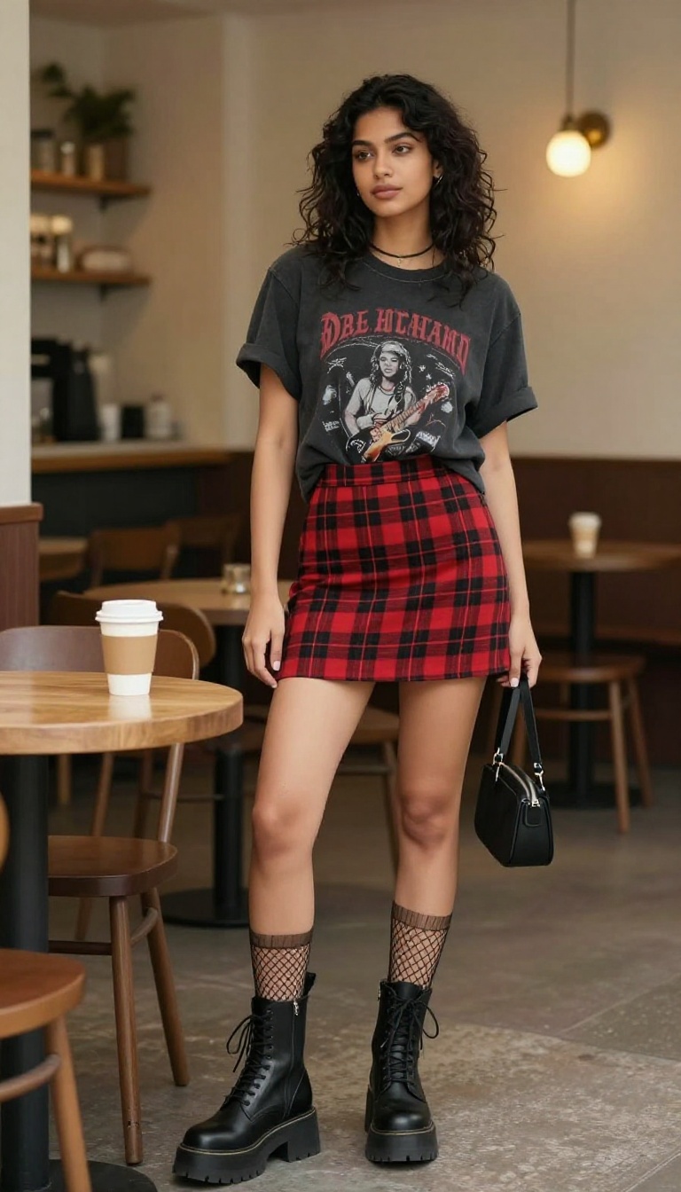 7. The Plaid Mini Skirt with a Graphic Tee