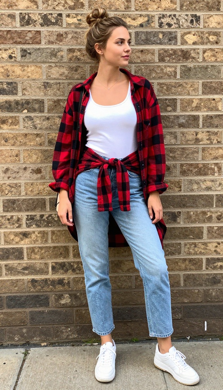 3. Plaid Flannel Tied Around the Waist