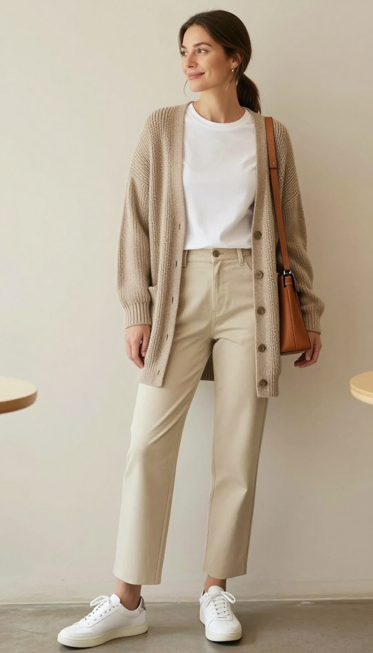 7. The Longline Cardigan and Straight-Leg Pants